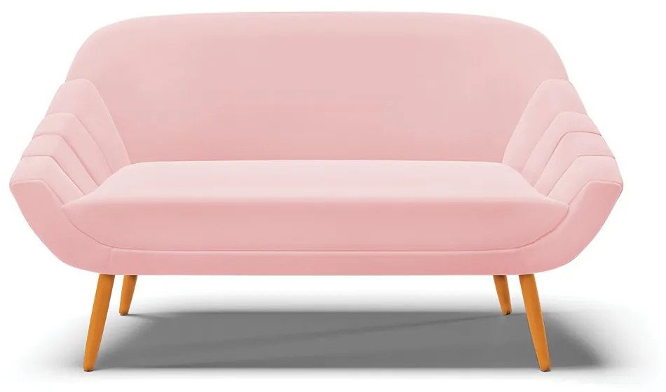 Kit 01 Namoradeira 02 Lugares e 02 Poltronas Giovana Suede Rosa Bebê Pés Palito Castanho - D'Rossi