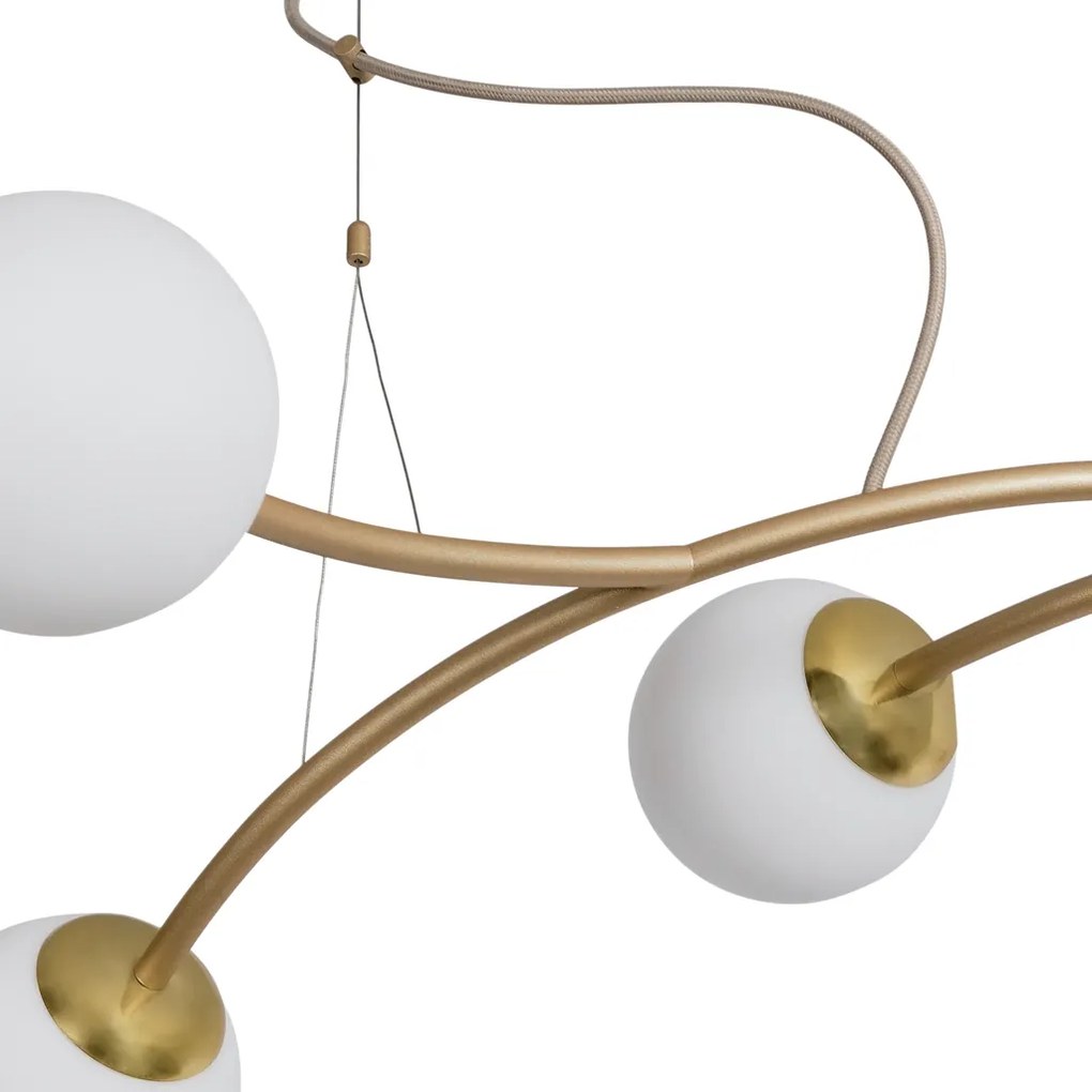 Pendente Zucca 34X105Cm 6Xg9 Cabo Aço Chumbador + Cabo Rayon / Globo Ø... (BT - Branco Texturizado, FOSCO)