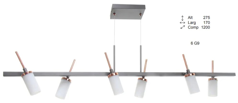 Pendente Fence Retangular Vidro Tubo Haste Articulado 120X17X27,5Cm 6X... (PRETO)