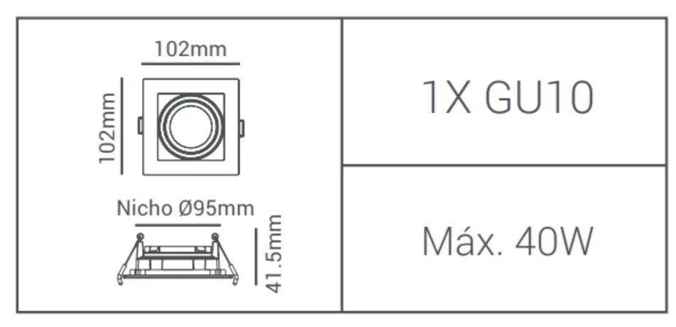 Spot De Embutir Quadrado Recuado 10,2X10,2X4,2Cm 1 X Mr16 - Preto | Op...