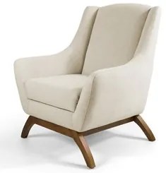 Kit 02 Poltronas Decorativas Juliet Base de Madeira C-107 Linho Bege -
