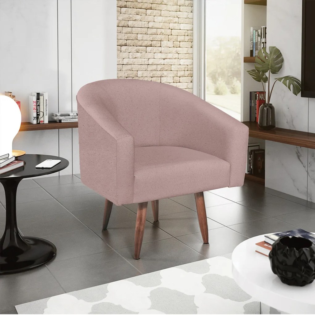 Poltrona Luiza Pés Palito Mel Linho Rosê - ADJ Decor