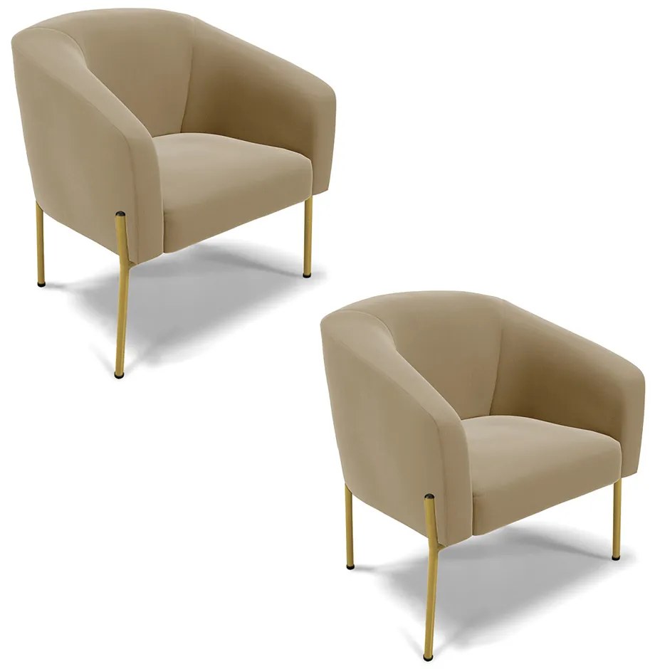 Poltrona Decorativa Pé de Ferro Dourado Kit 2 Stella Suede D03 - D'Rossi - Marrom Rato