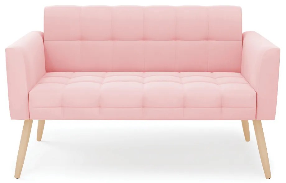 Sofá Namoradeira Elisa Suede Pés Palito Natural - D'Rossi - Rosa Bebê