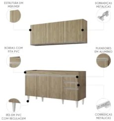 Armário Cozinha e Balcão Para Pia 150cm Marrocos Castanho   - Lumil