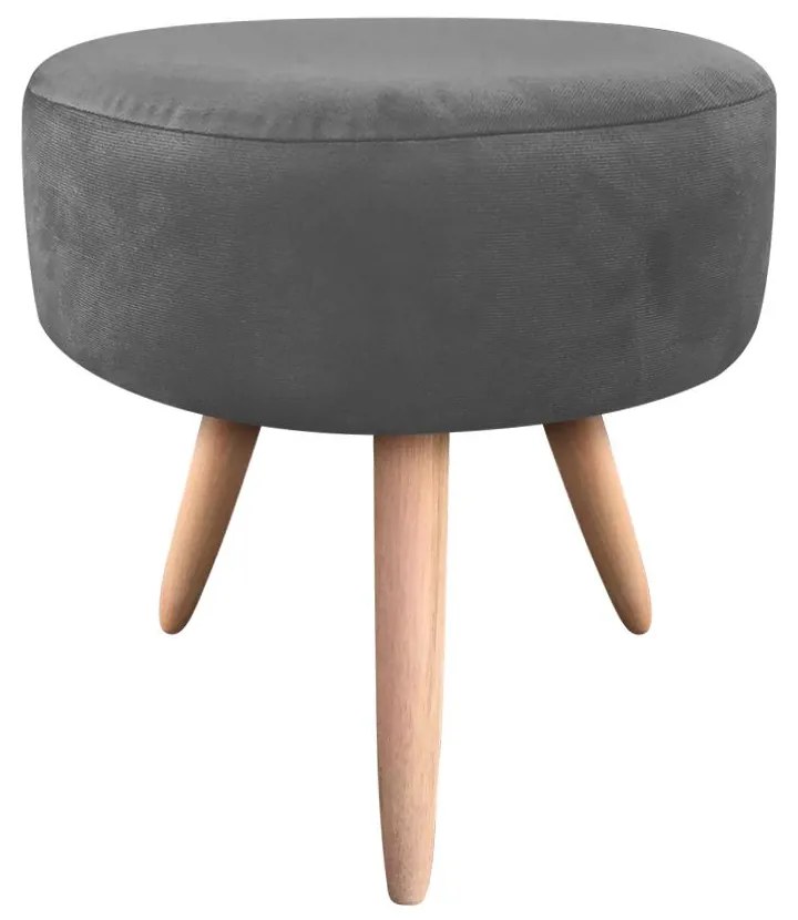 Puff Banqueta Berlim Redondo Suede Grafite Pés Natural D'Rossi