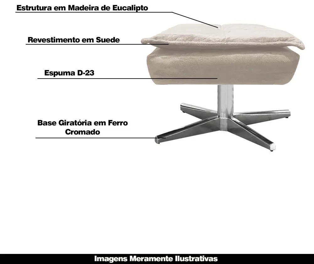 Puff Decorativo Base Giratória Cromada Charger Suede Bege G19 - Gran Belo