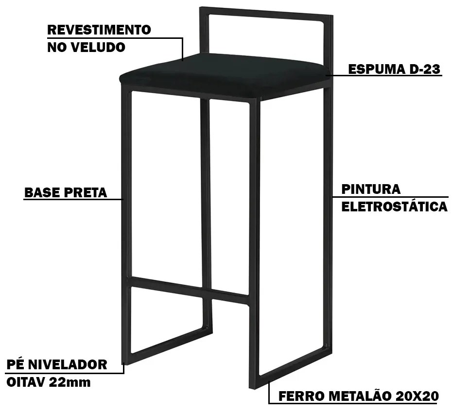 Banqueta Decorativa Jasmine Base Preto Veludo Preto G41 - Gran Belo