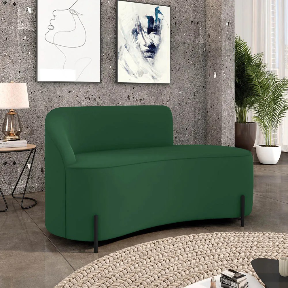 Sofá 2 Lugares Orgânico 140cm Pé Ferro Preto Morgan Veludo D03 - D'Rossi - Verde