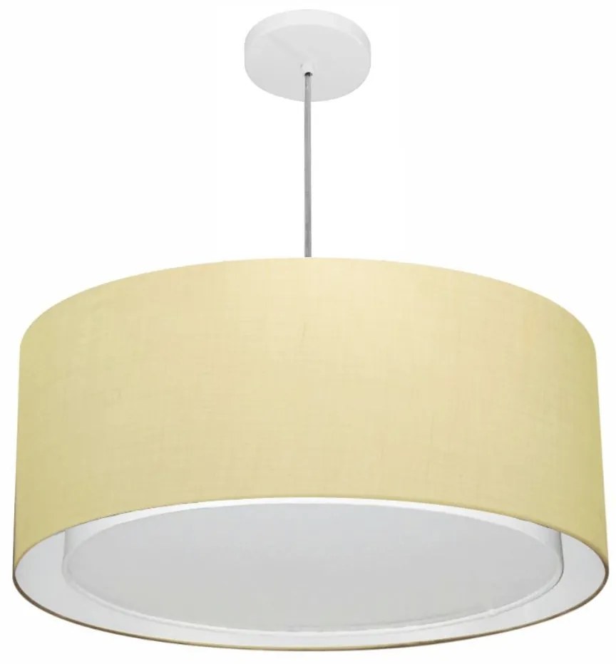 Lustre Pendente Cilíndrico Duplo Md-4291 Cúpula em Tecido 60x30cm Algodão Crú - Bivolt