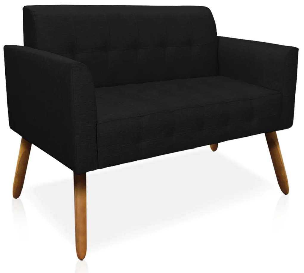 Poltrona Namoradeira Decorativa Pés Palito Karen Linho Preto G19 - Gran Belo
