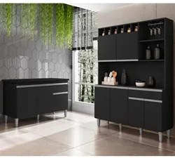 Cozinha Compacta Alice e Balcão Gabinete Com Tampo Tatiane 120cm Preto