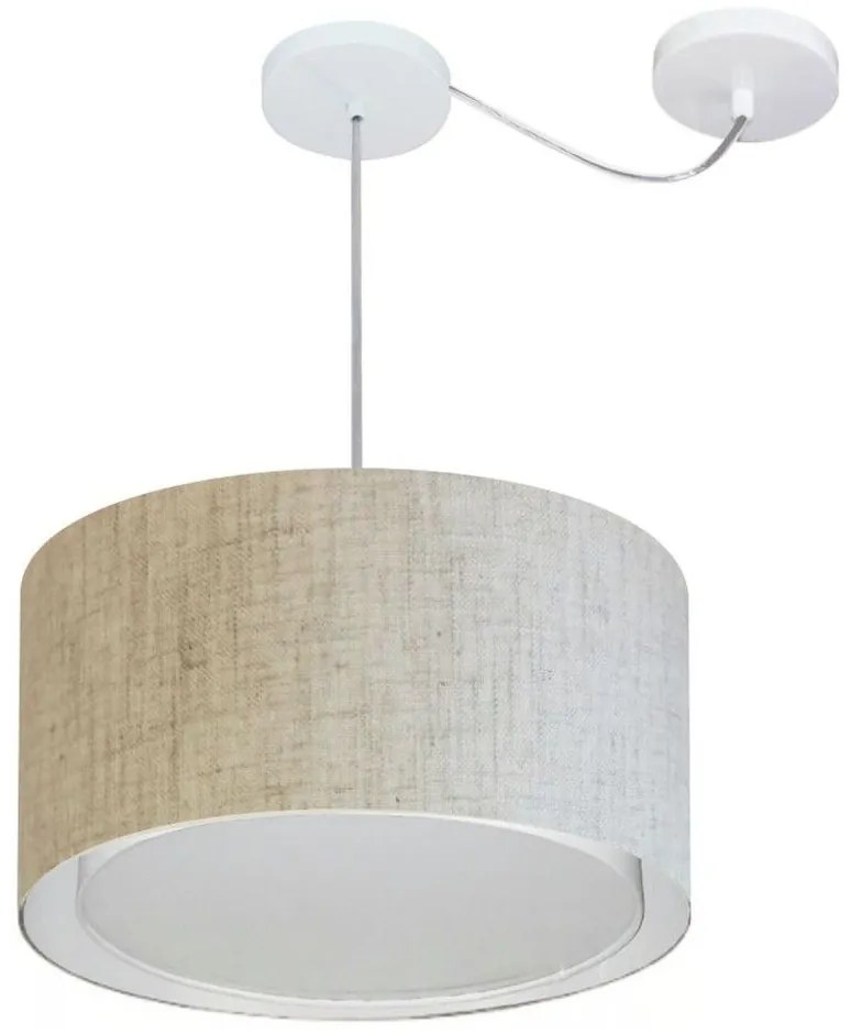 Lustre Pendente Cilíndrico Com Desvio Md-4310 Cúpula em Tecido 40x25cm Rustico Bege - Bivolt