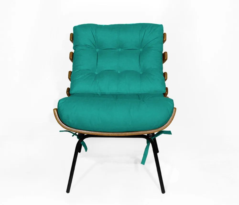 Kit 2 Poltronas Costela Com 2 Puff Costela Suede Azul Tiffany