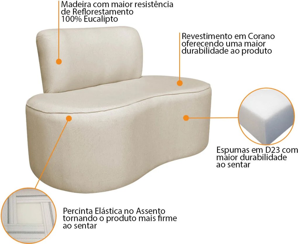 Sofá Curvo 2 Lugares Sala de Estar Recepção Escritório Amsterdã 120cm Corano - ADJ Decor