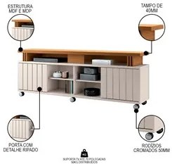 Rack para Sala Bancada de TV 70 Pol. 180cm Briz H01 Off White/Cinamomo