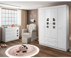 Quarto Infantil 3 Peças Poltrona Amamentação Cecilia Sintético Bege/Br