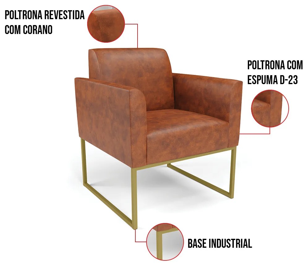 Kit 2 Poltronas Base Industrial Dourado Marisa Corano - Nozes
