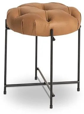 Puff Oregon Assento Couro Caramelo Base Preto - 68537 Sun House