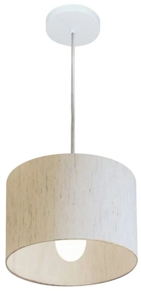 Lustre Pendente Cilíndrico Md-4201 Cúpula em Tecido 25x25cm Linho Bege - Bivolt