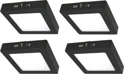 Kit 4 Plafons LED Sobrepor Quadrado 12W Preto 17Cm