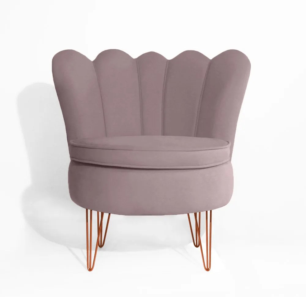 Poltrona Dália Pés Hairpin Legs Bronze Veludo Crepe