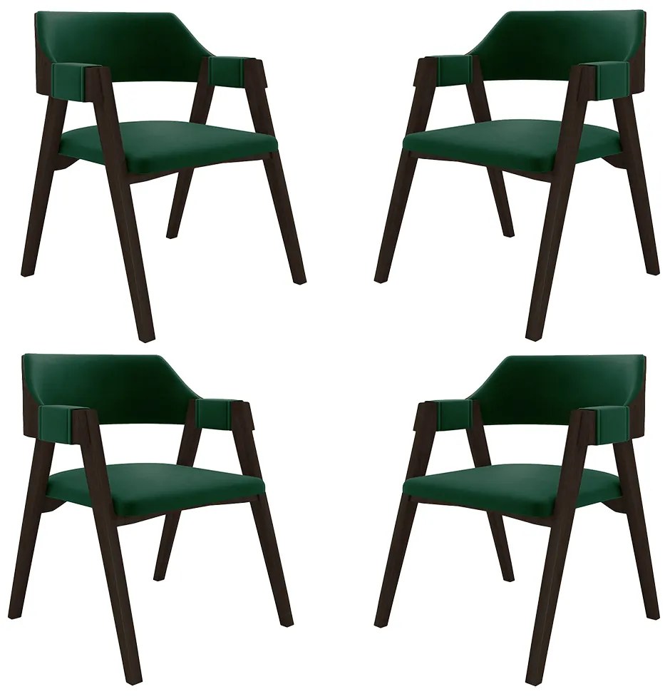 Kit 4 Cadeiras Sala de Jantar e Jogos Carteados Madeira Maciça Poker Veludo Verde/Capuccino G42 - Gran Belo