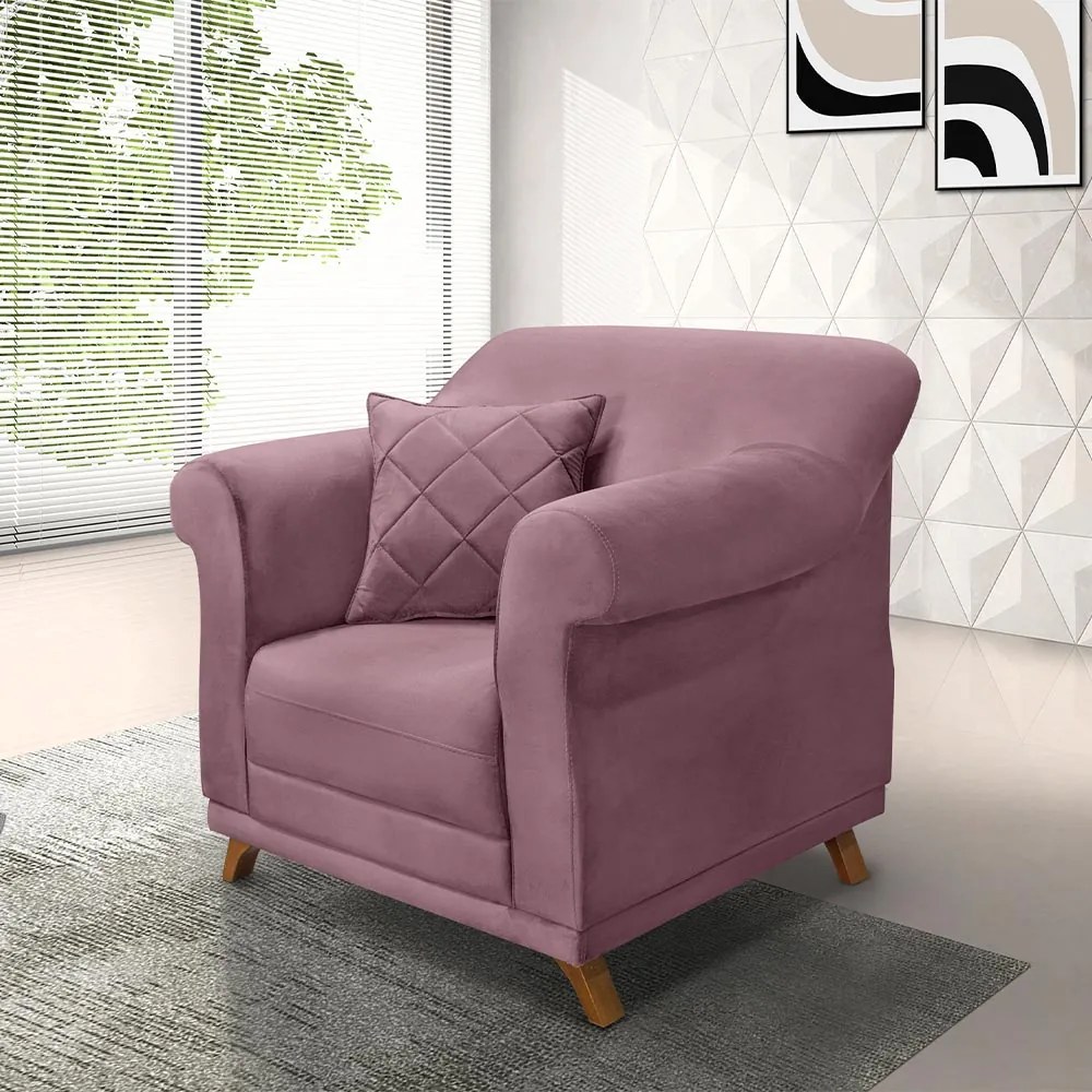 Poltrona Decorativa com 1 Almofada Armstrong Veludo Uva G63 - Gran Belo