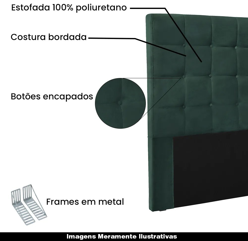 Cabeceira Decorativa Casal 1,40M Tropea Veludo Verde Floresta G63 - Gran Belo