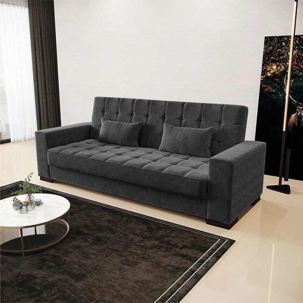 Sofá Cama Casal 3 Lugares 210cm Lisboa Suede Preto  D03 - D'Rossi