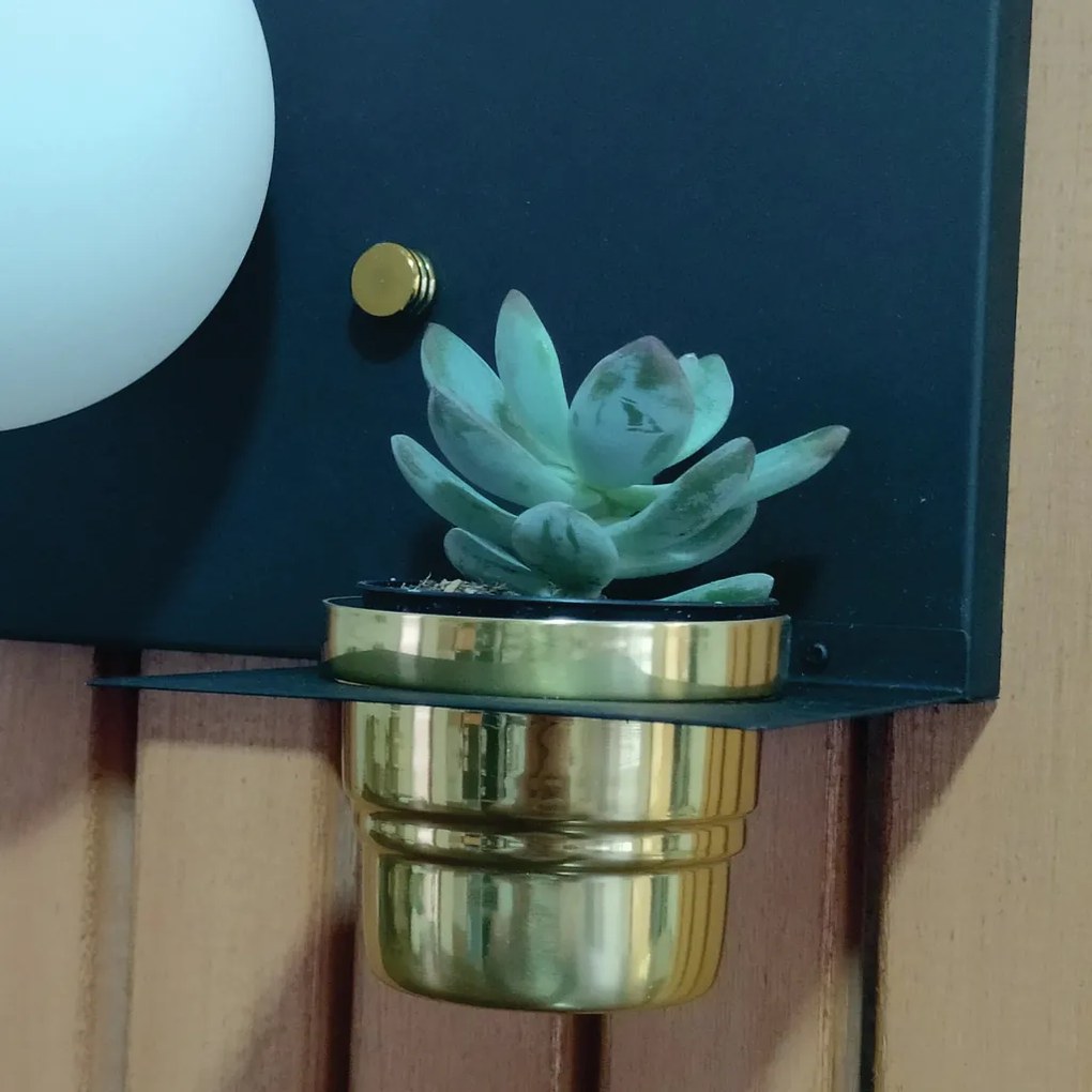 Arandela Nature Horizontal Com Porta Mini Vaso 12X25Cm Globo Ø10Cm 01X... (PRETO / COBRE BRILHO)