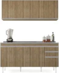 Armário Cozinha e Balcão Com Pia 160cm Arkansas Castanho    - Lumil