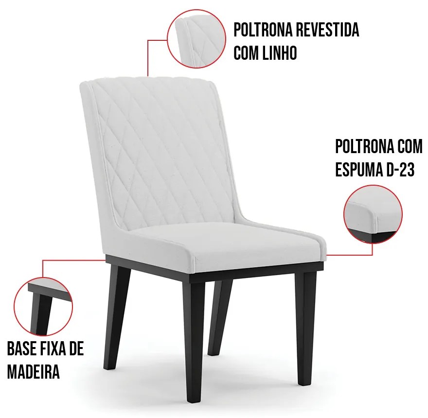 Cadeira Sala de Jantar Base Madeira Preto kit 10 Sofia Linho D03 - D'Rossi - Cinza