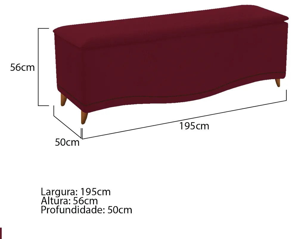 Calçadeira Estofada Yasmim 195 cm King Size Suede Bordô - ADJ Decor