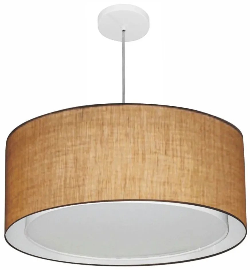 Lustre Pendente Cilíndrico Duplo Md-4291 Cúpula em Tecido 60x30cm Palha - Bivolt