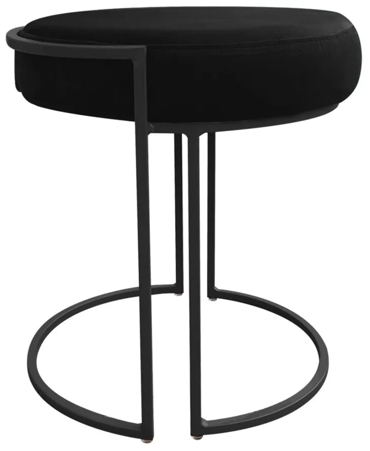 Puff Redondo Base Industrial Preto Kit 2 Love Suede - Preto