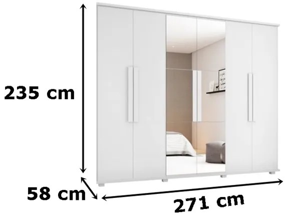 Guarda-Roupa Casal com Espelho 6 Portas 4 Gavetas Canadá Branco - RV Móveis