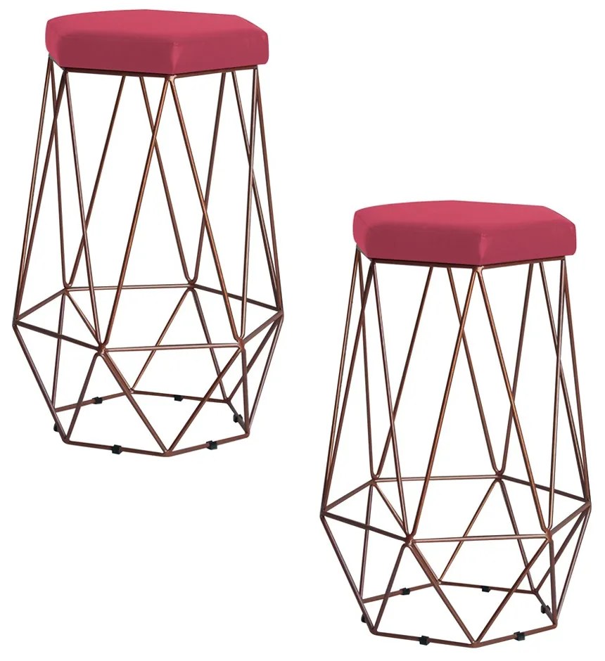 Kit 2 Banqueta Decorativa Rubel Base Bronze Suede Rosa G41 - Gran Belo
