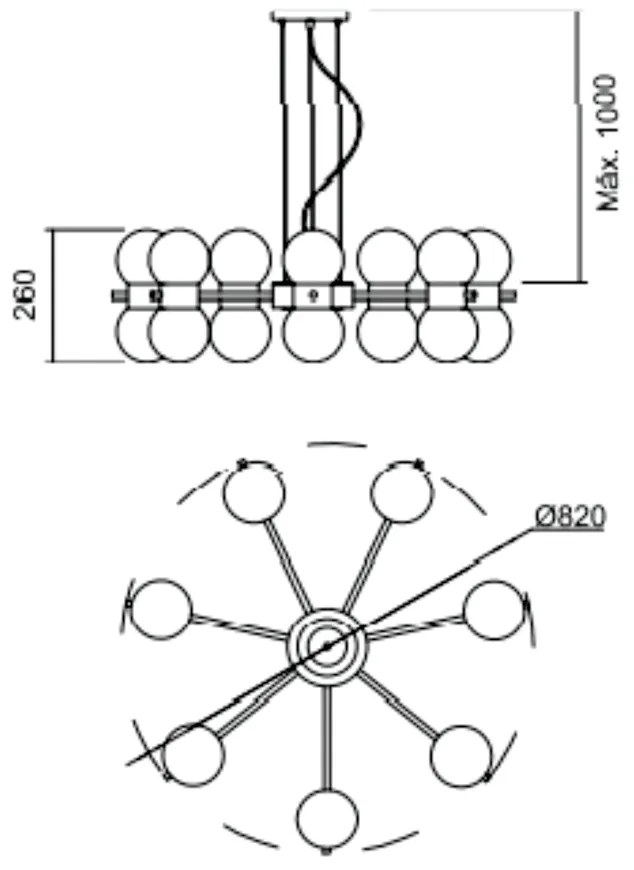 Pendente Orfeu C/ 14 Globos Ø82X26Cm 14L G9 / Metal E Globo Ø12Cm | Us... (PT / ESC-V - Preto Text + Escovado, CLEAR)