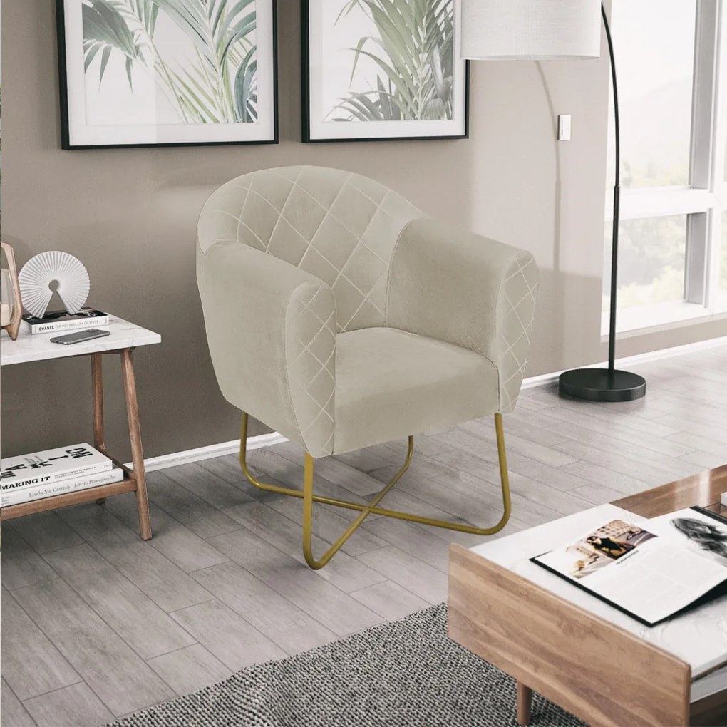 Poltrona Grazi  Base X Dourada Suede - ADJ Decor