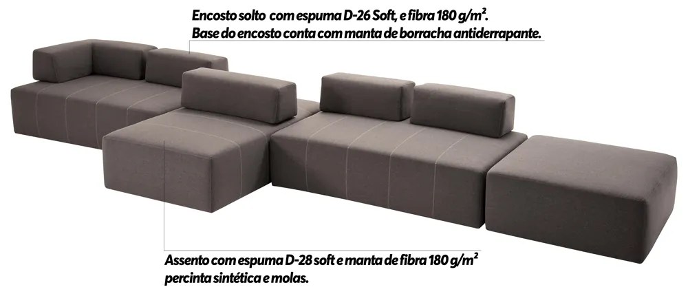 Sofá Decorativo 4 Módulos e 5 Encostos Happiness Linho Cinza G66 - Gran Belo