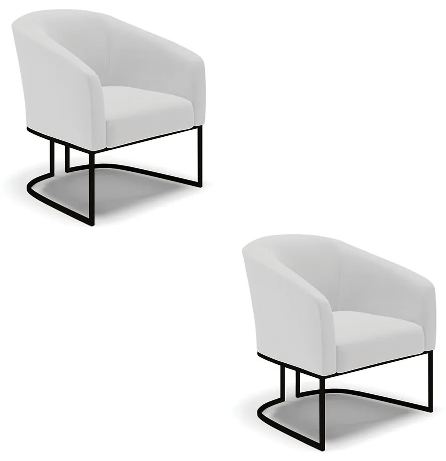 Poltrona Decorativa Industrial Preto Kit 2 Stella Linho Cinza D03 - D'Rossi