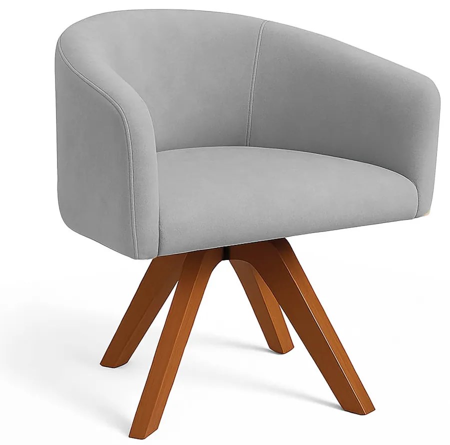 Poltrona Sala Base Giratória Madeira Arielle Suede Cinza D03 - D'Rossi