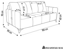 Sofá Living 2 Lugares Sala de Estar 180cm Cisso L07 Couro Marrom Claro