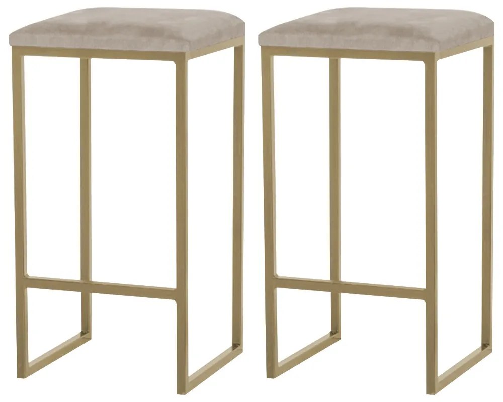 Kit 2 Banqueta Decorativa Billie Base Gold Suede Cappuccino G41 - Gran Belo