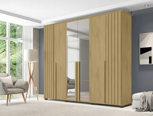 Guarda Roupa Amsterdã II 6 Portas Ripado com Espelho Cinamomo - RV Móveis