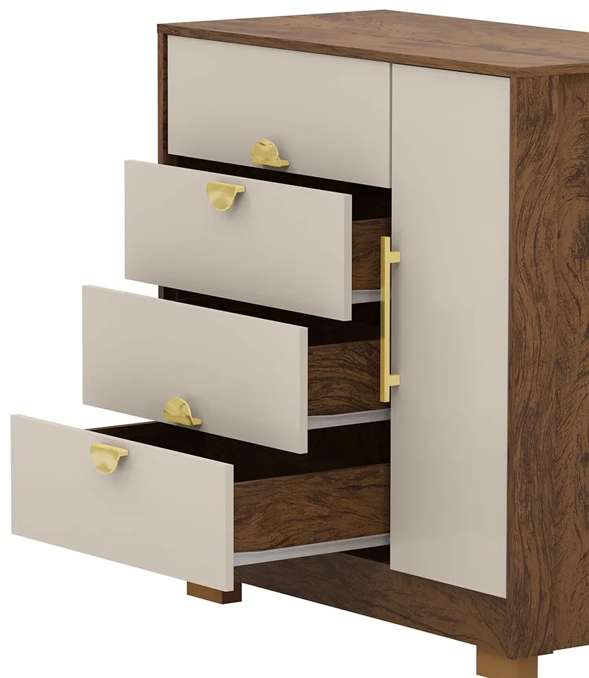 Cômoda Quarto 95cm com Espelho 1 Porta Kenia V01 - D'Rossi - Imbuia e Fendi