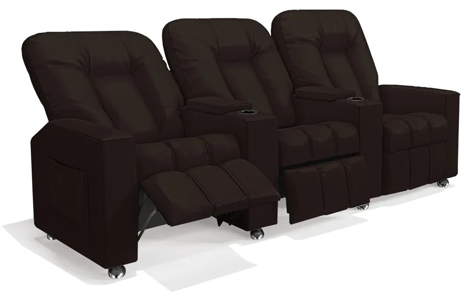 Poltrona Reclinável 3 lugares para Sala de Cinema Pequim PU Marrom G23 - Gran Belo