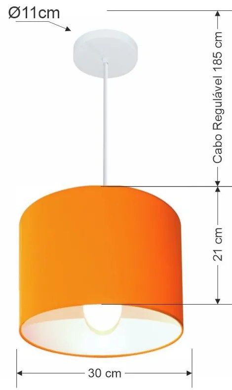 Lustre Pendente Cilíndrico Md-4054 Cúpula em Tecido 30x21cm Laranja - Bivolt