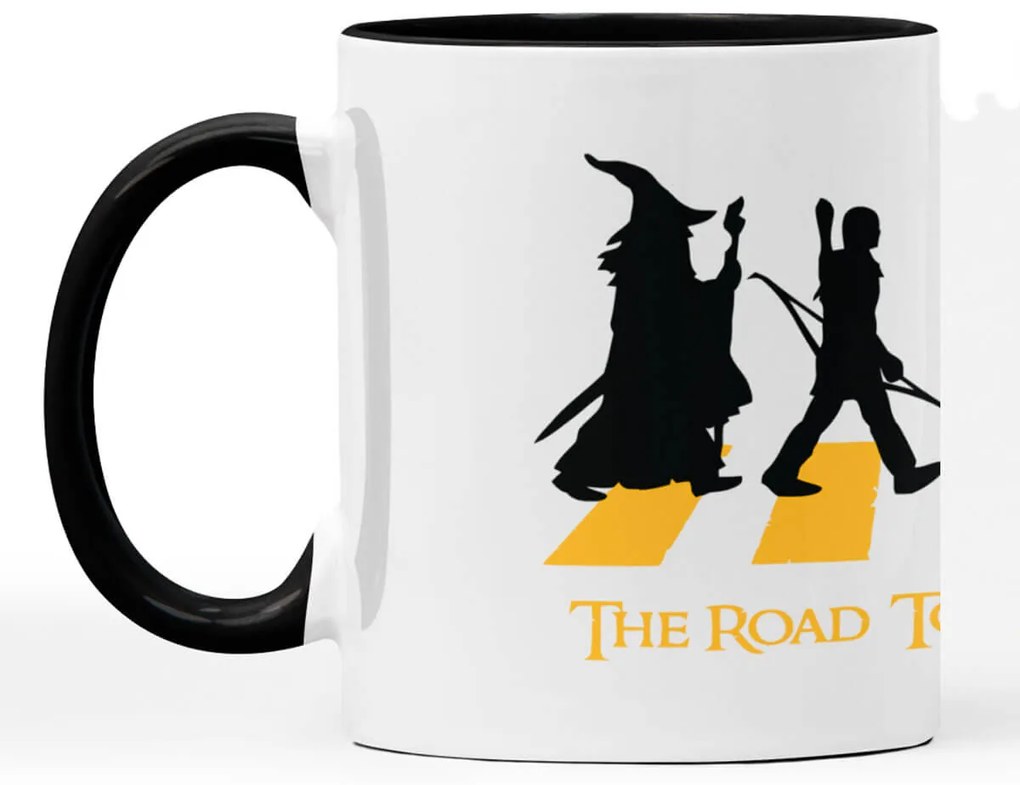 Caneca Road to Mordor O Senhor dos Anéis Branca com Alça Preta